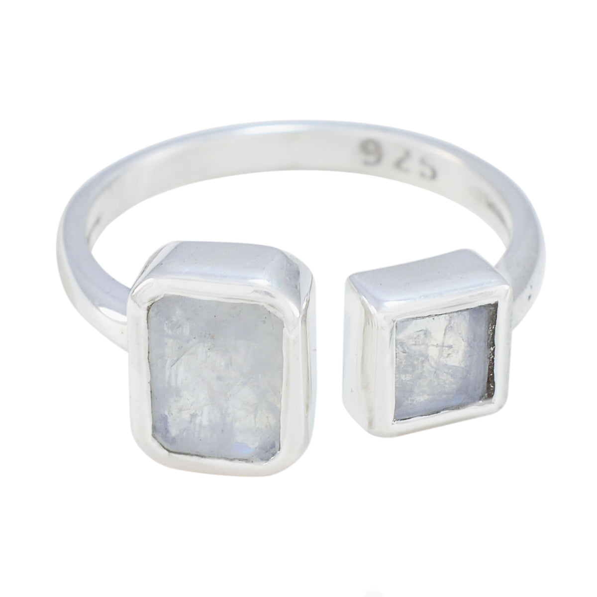 Rainbow Moonstone Toi et Moi Egyptian 925 Silver White Gemstone Featherlight Trendy Ring Jewelry
