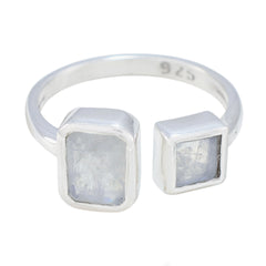 Rainbow Moonstone Toi et Moi Egyptian 925 Silver White Gemstone Featherlight Trendy Ring Jewelry