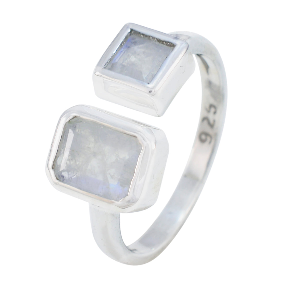 Rainbow Moonstone Toi et Moi Egyptian 925 Silver White Gemstone Featherlight Trendy Ring Jewelry