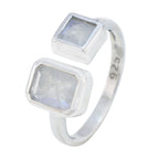 Rainbow Moonstone Toi et Moi Egyptian 925 Silver White Gemstone Featherlight Trendy Ring Jewelry