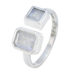 Rainbow Moonstone Toi et Moi Egyptian 925 Silver White Gemstone Featherlight Trendy Ring Jewelry