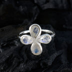 Rainbow Moonstone quarter American 925 Sterling Silver White Gemstones Dainty Floral Ring Jewelry
