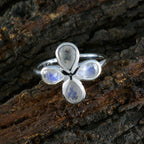 Rainbow Moonstone quarter American 925 Sterling Silver White Gemstones Dainty Floral Ring Jewelry