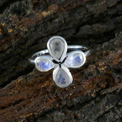 Rainbow Moonstone quarter American 925 Sterling Silver White Gemstones Dainty Floral Ring Jewelry