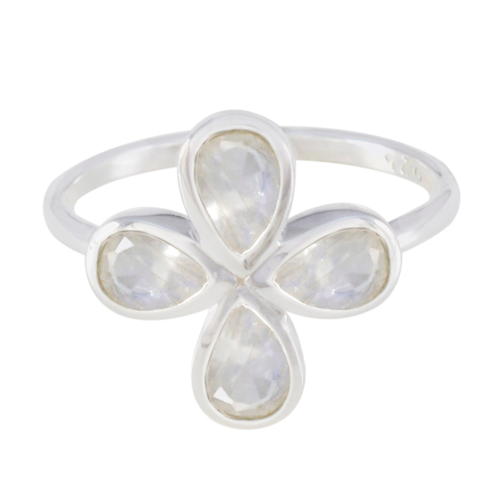 Rainbow Moonstone quarter American 925 Sterling Silver White Gemstones Dainty Floral Ring Jewelry
