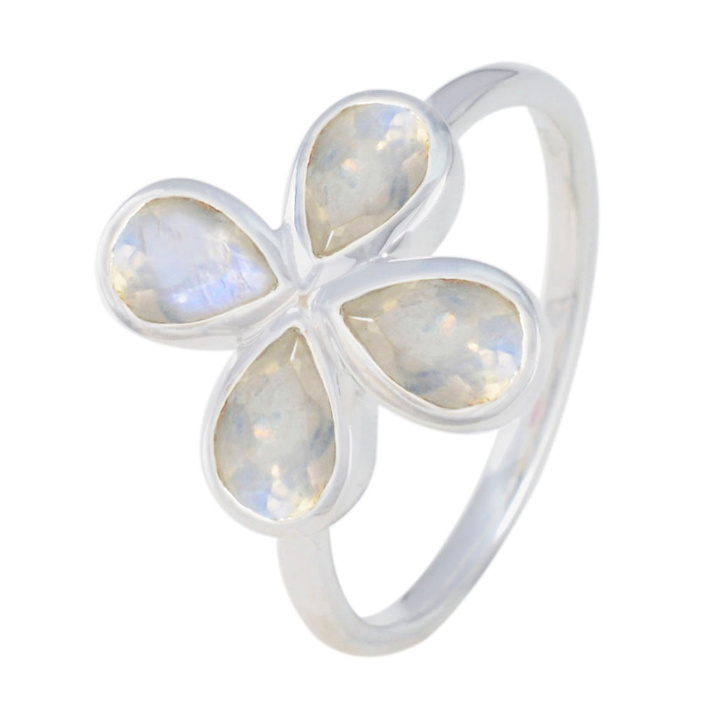 Rainbow Moonstone quarter American 925 Sterling Silver White Gemstones Dainty Floral Ring Jewelry