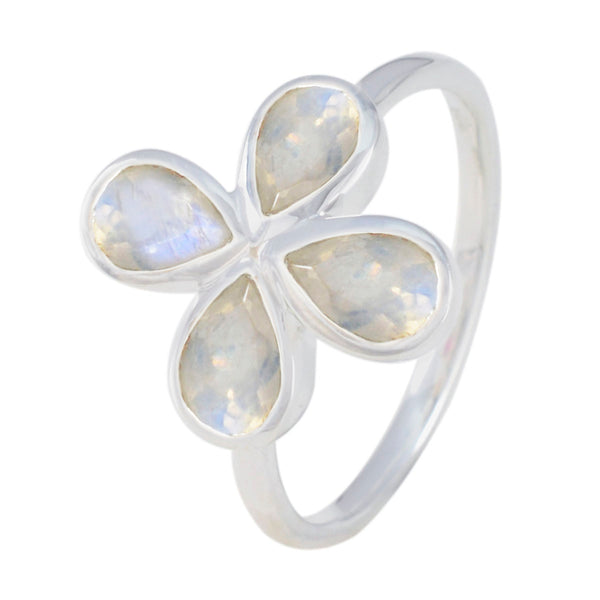 Rainbow Moonstone quarter American 925 Sterling Silver White Gemstones Dainty Floral Ring Jewelry
