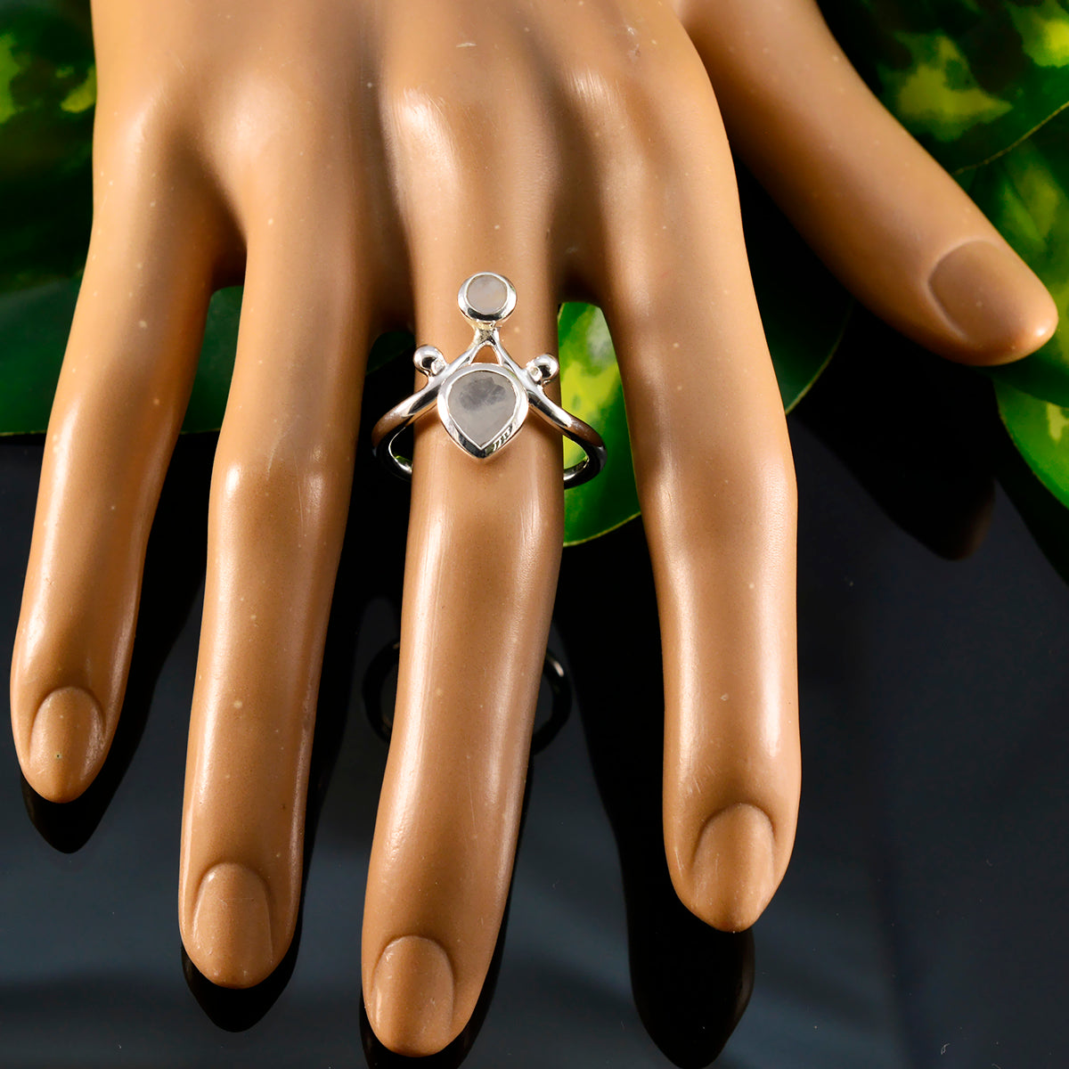 Rainbow Moonstone Toi et Moi Indian Silver White Gems Tiny Sophisticated Ring Jewelry