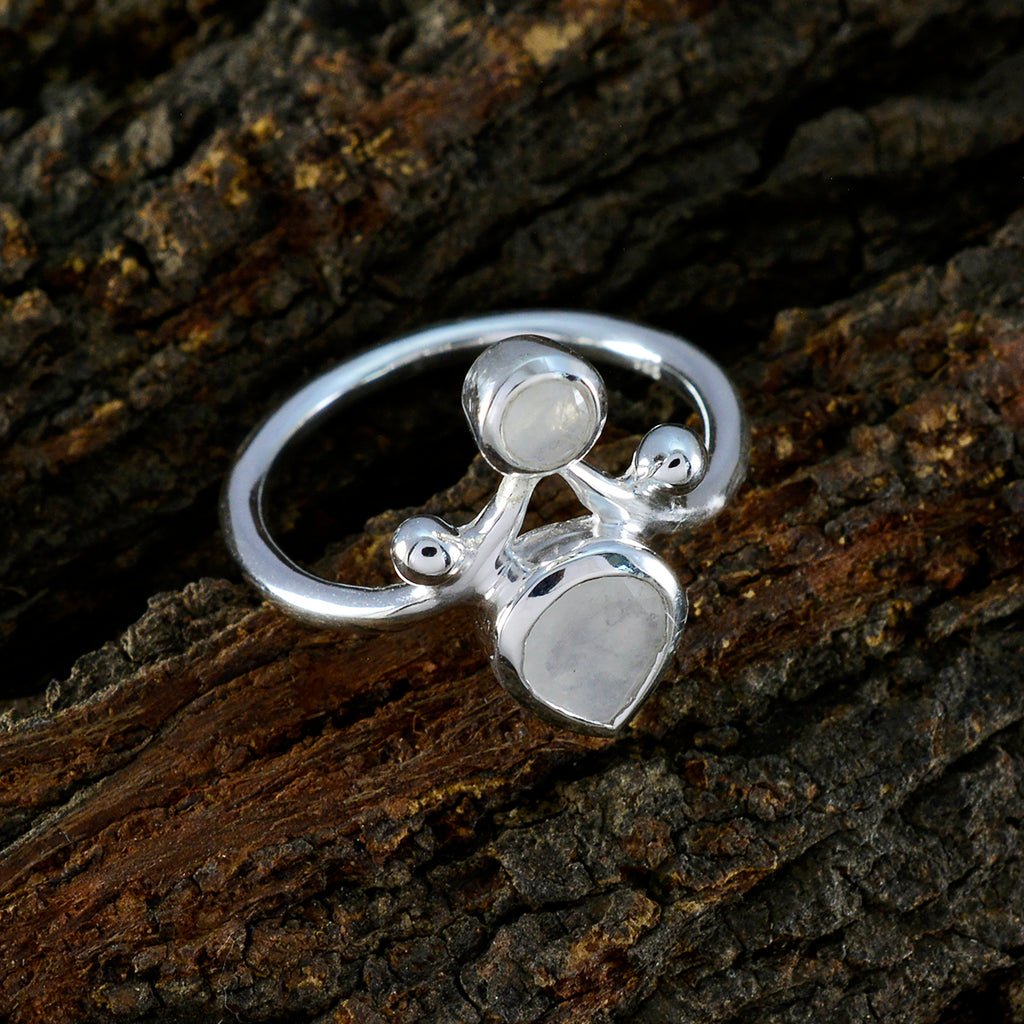 Rainbow Moonstone Toi et Moi Indian Silver White Gems Tiny Sophisticated Ring Jewelry