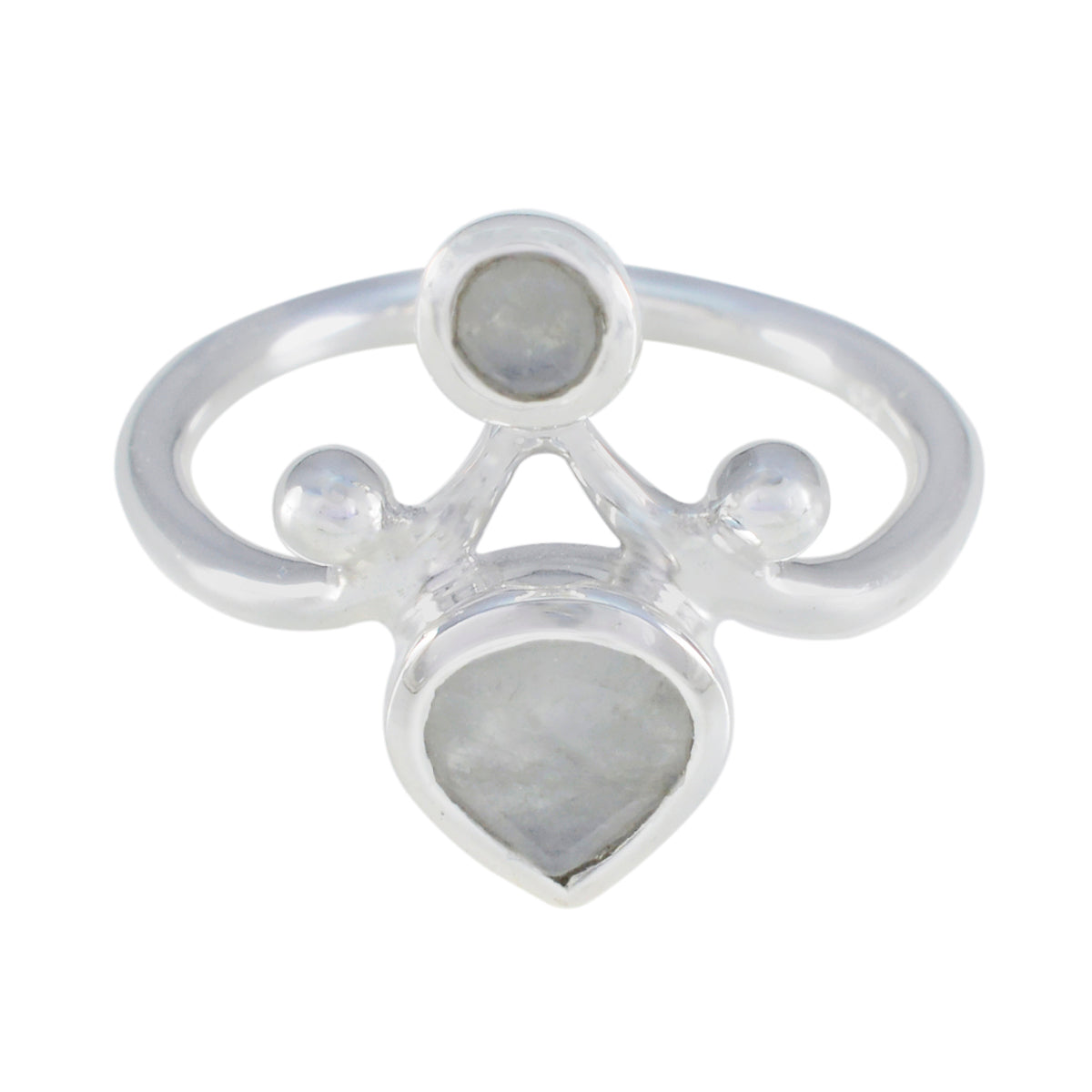 Rainbow Moonstone Toi et Moi Indian Silver White Gems Tiny Sophisticated Ring Jewelry