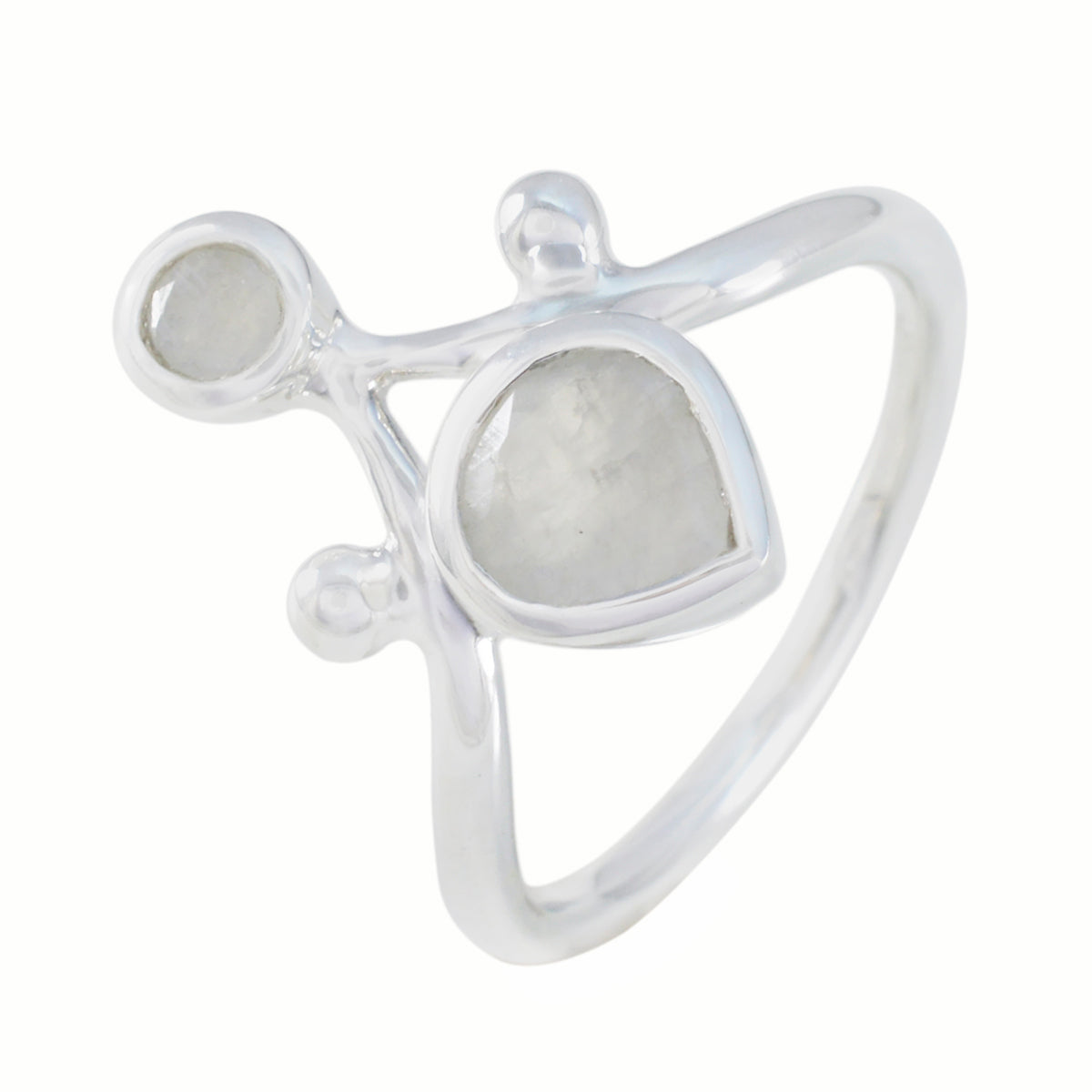 Regenboogmaansteen Toi et Moi Indiaas zilver met witte edelstenen, kleine, verfijnde ringsieraden Secundaire afbeelding