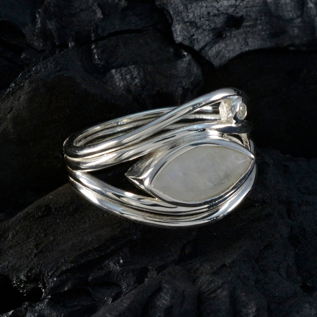 Rainbow Moonstone Toi et Moi Moroccan Silver White Gemstone Tiny Love Ring Jewelry