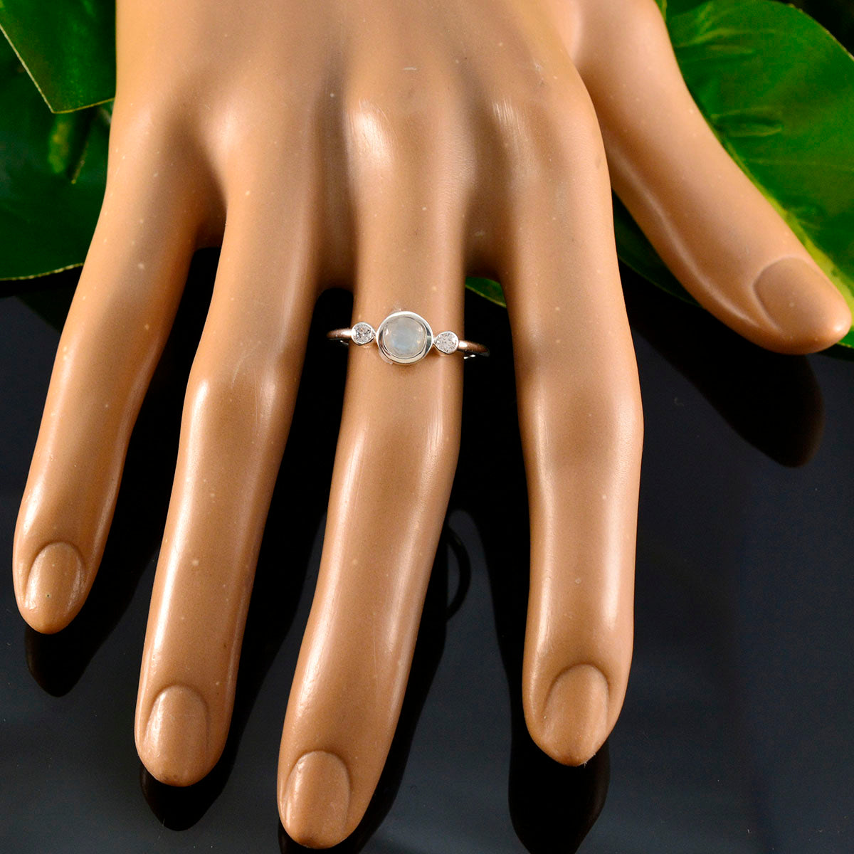 Rainbow Moonstone Trilogy American 925 Sterling Silver White Gemstone Elegant  Luxurious Ring Jewellery