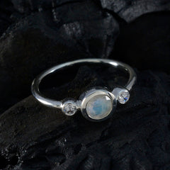 Rainbow Moonstone Trilogy American 925 Sterling Silver White Gemstone Elegant  Luxurious Ring Jewellery