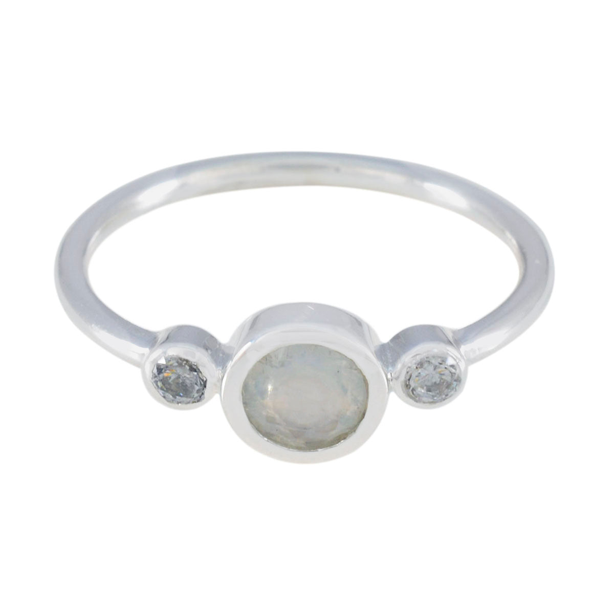 Rainbow Moonstone Trilogy American 925 Sterling Silver White Gemstone Elegant  Luxurious Ring Jewellery メイン画像