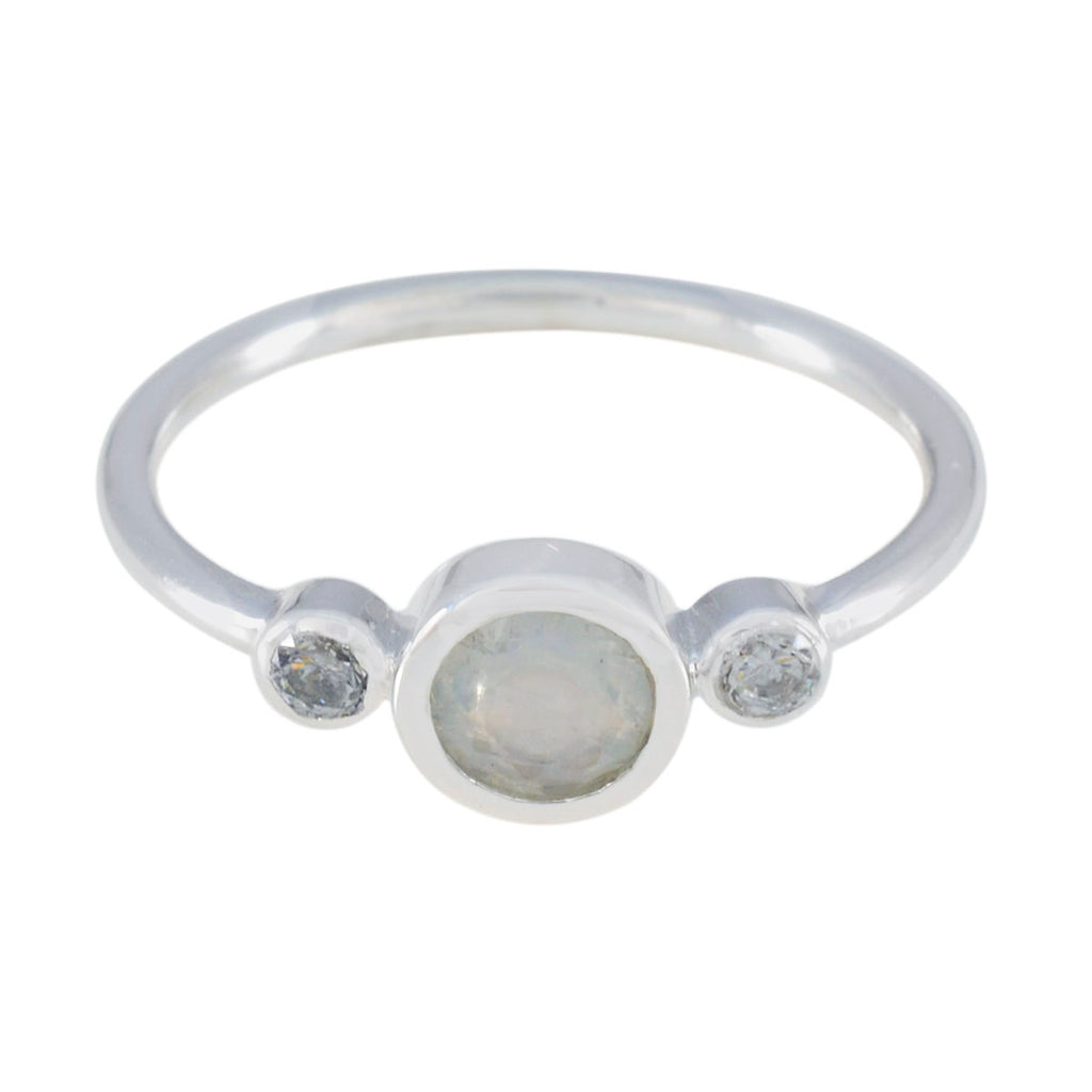 Rainbow Moonstone Trilogy American 925 Sterling Silver White Gemstone Elegant  Luxurious Ring Jewellery
