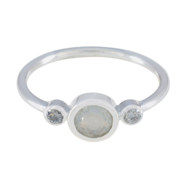 Rainbow Moonstone Trilogy American 925 Sterling Silver White Gemstone Elegant  Luxurious Ring Jewellery