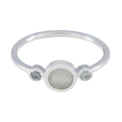 Rainbow Moonstone Trilogy American 925 Sterling Silver White Gemstone Elegant  Luxurious Ring Jewellery