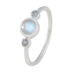 Rainbow Moonstone Trilogy American 925 Sterling Silver White Gemstone Elegant  Luxurious Ring Jewellery