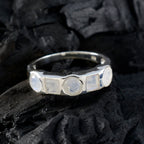 Rainbow Moonstone Penta Moroccan Sterling Silver White Gemstones Tiny Trendy Ring Jewellery