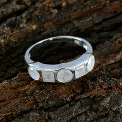 Rainbow Moonstone Penta Moroccan Sterling Silver White Gemstones Tiny Trendy Ring Jewellery