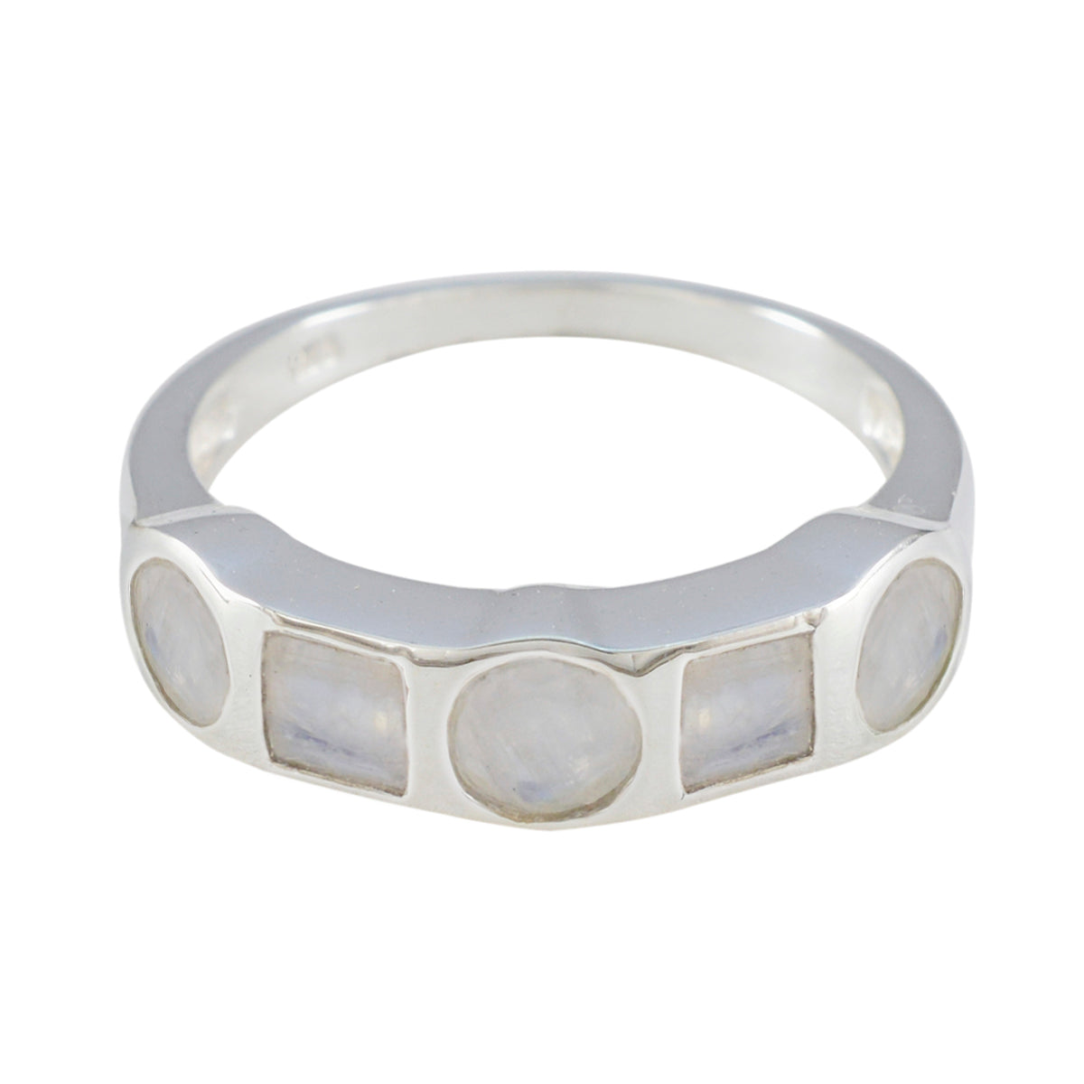 Rainbow Moonstone Penta Moroccan Sterling Silver White Gemstones Tiny Trendy Ring Jewellery メイン画像