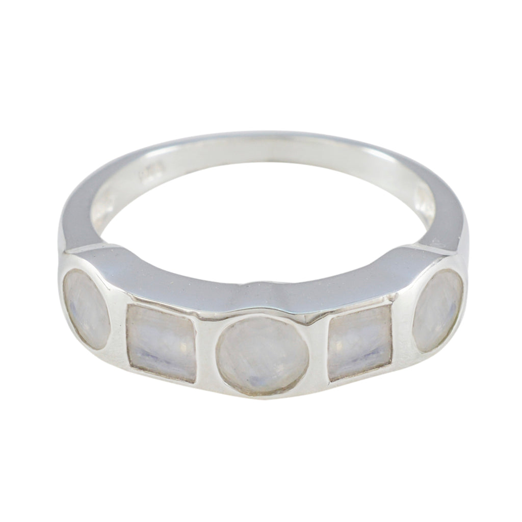 Rainbow Moonstone Penta Moroccan Sterling Silver White Gemstones Tiny Trendy Ring Jewellery