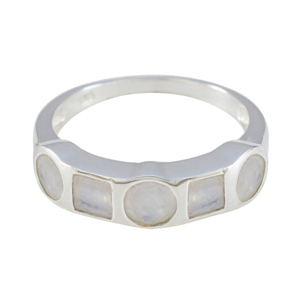 Rainbow Moonstone Penta Moroccan Sterling Silver White Gemstones Tiny Trendy Ring Jewellery