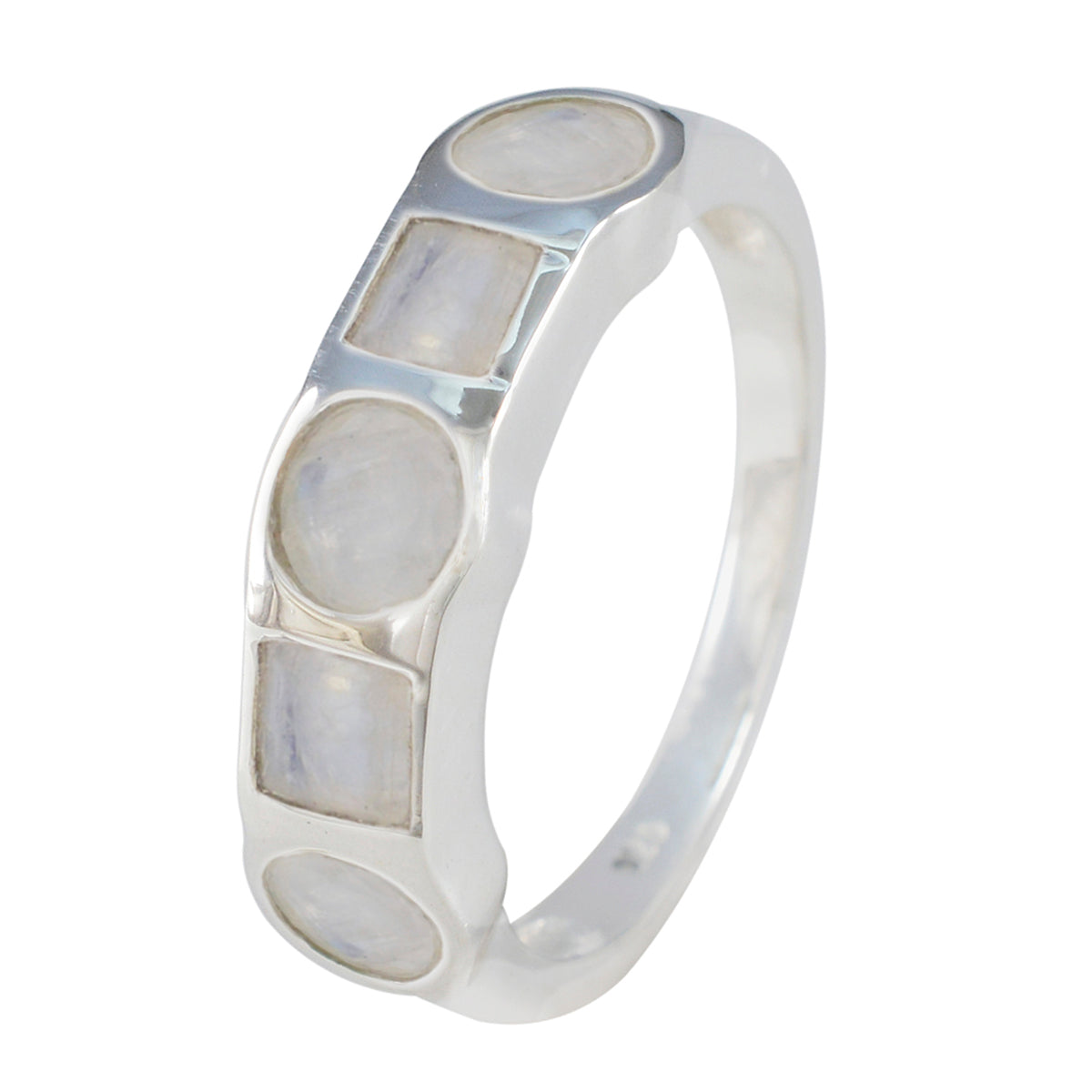 Rainbow Moonstone Penta Moroccan Sterling Silver White Gemstones Tiny Trendy Ring Jewellery