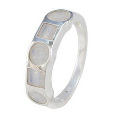 Rainbow Moonstone Penta Moroccan Sterling Silver White Gemstones Tiny Trendy Ring Jewellery