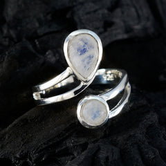 Rainbow Moonstone Toi et Moi Egyptian 925 Sterling Silver White Gemstones Tiny Feminine Ring Jewellery