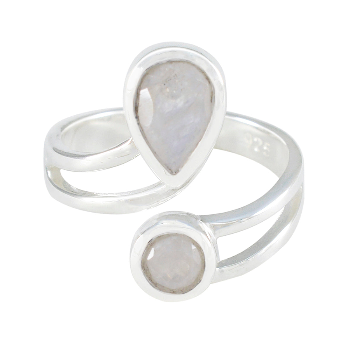 Rainbow Moonstone Toi et Moi Egyptian 925 Sterling Silver White Gemstones Tiny Feminine Ring Jewellery