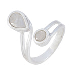 Rainbow Moonstone Toi et Moi Egyptian 925 Sterling Silver White Gemstones Tiny Feminine Ring Jewellery