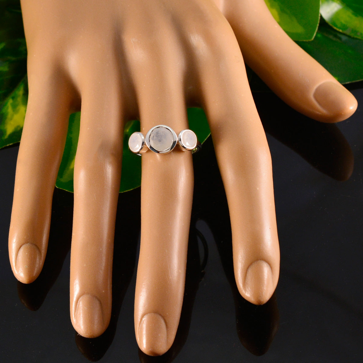 Rainbow Moonstone Trilogy Korean Silver White Gems Whisper thin Boho Ring Jewelry