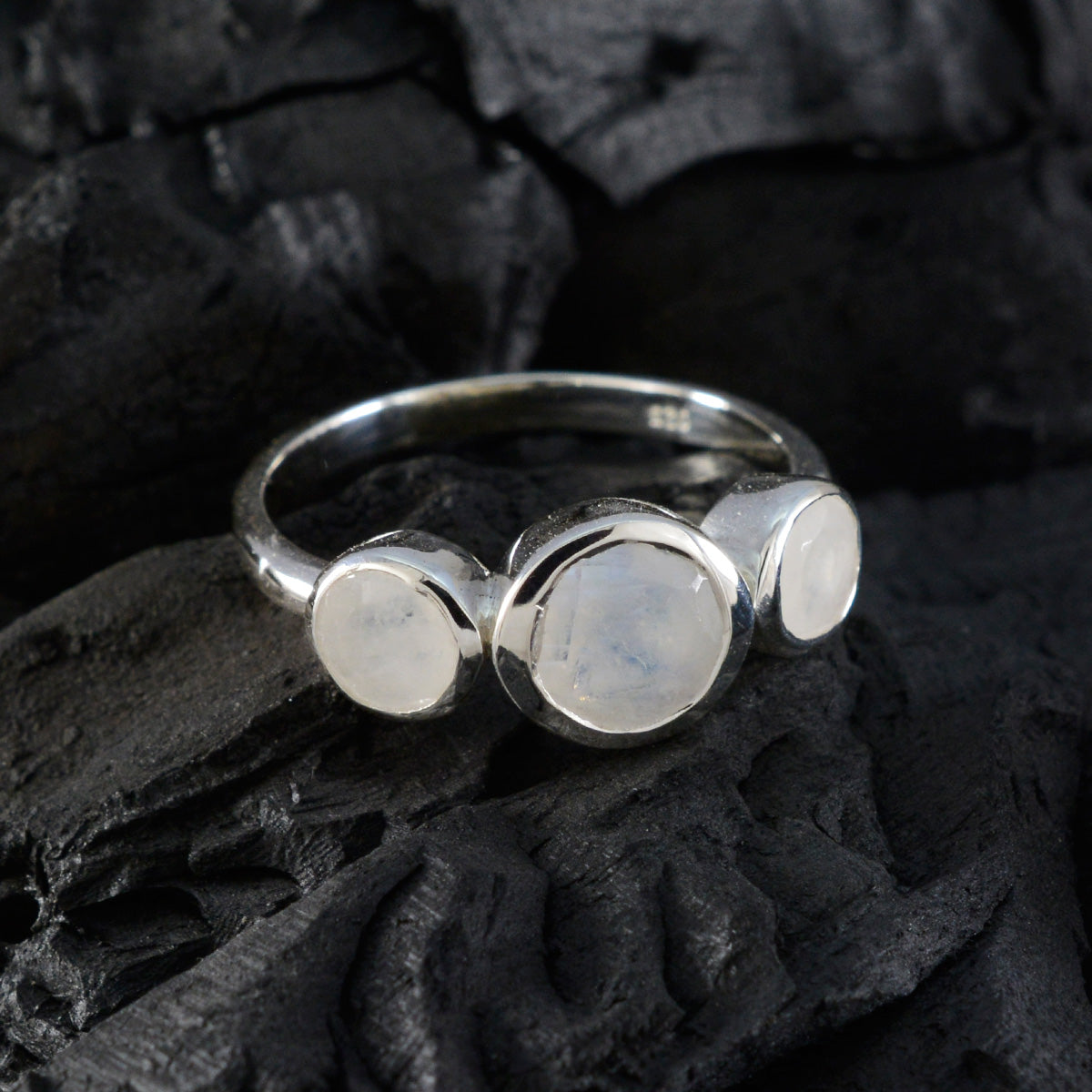 Rainbow Moonstone Trilogy Korean Silver White Gems Whisper thin Boho Ring Jewelry