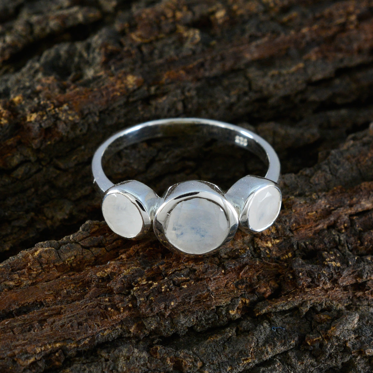 Rainbow Moonstone Trilogy Korean Silver White Gems Whisper thin Boho Ring Jewelry