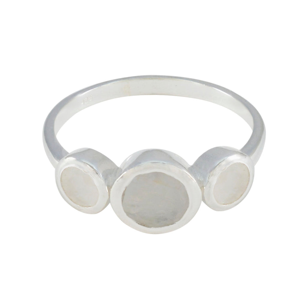Rainbow Moonstone Trilogy Korean Silver White Gems Whisper thin Boho Ring Jewelry