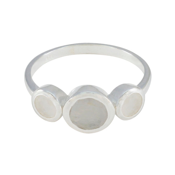 Rainbow Moonstone Trilogy Korean Silver White Gems Whisper thin Boho Ring Jewelry