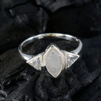Rainbow Moonstone Trilogy American 925 Silver White Gemstone Whisper thin Sophisticated Ring Jewellery
