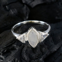 Rainbow Moonstone Trilogy American 925 Silver White Gemstone Whisper thin Sophisticated Ring Jewellery