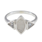 Rainbow Moonstone Trilogy American 925 Silver White Gemstone Whisper thin Sophisticated Ring Jewellery