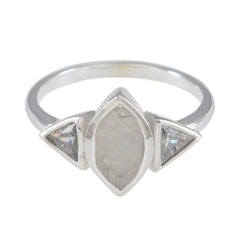Rainbow Moonstone Trilogy American 925 Silver White Gemstone Whisper thin Sophisticated Ring Jewellery