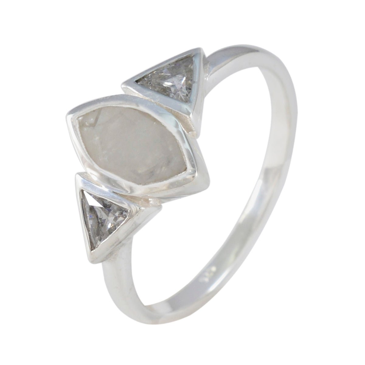 Rainbow Moonstone Trilogy American 925 Silver White Gemstone Whisper thin Sophisticated Ring Jewellery
