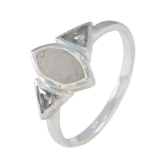Rainbow Moonstone Trilogy American 925 Silver White Gemstone Whisper thin Sophisticated Ring Jewellery