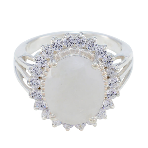 Rainbow Moonstone Halo Russian Sterling Silver White Gemstones Classic Signet Ring Jewelry