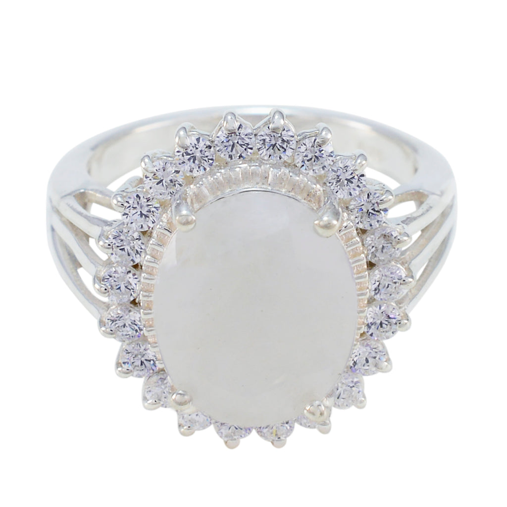 Rainbow Moonstone Halo Russian Sterling Silver White Gemstones Classic Signet Ring Jewelry