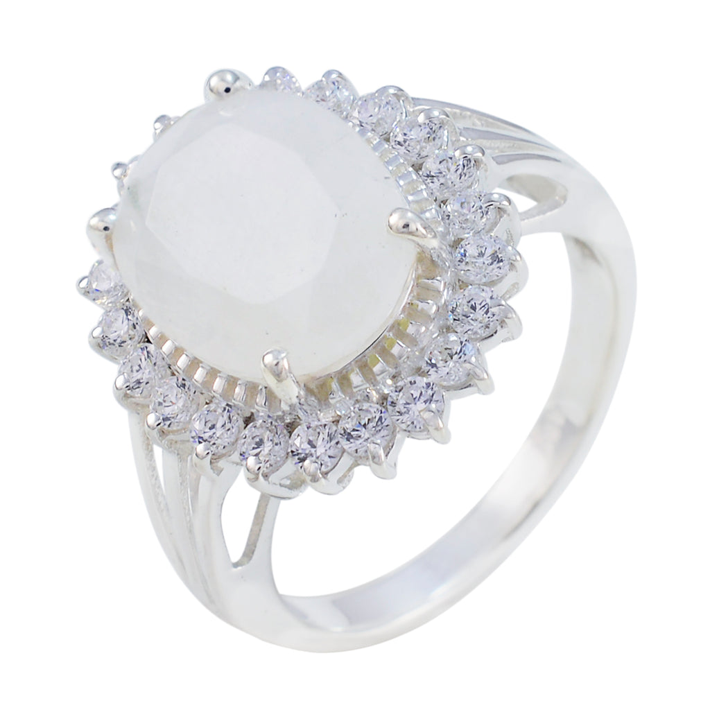 Rainbow Moonstone Halo Russian Sterling Silver White Gemstones Classic Signet Ring Jewelry