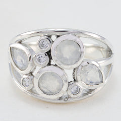 Rainbow Moonstone quarter German Sterling Silver White Gemstone Minimal Fairytale Ring Jewellery