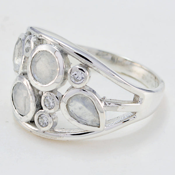 Rainbow Moonstone quarter German Sterling Silver White Gemstone Minimal Fairytale Ring Jewellery