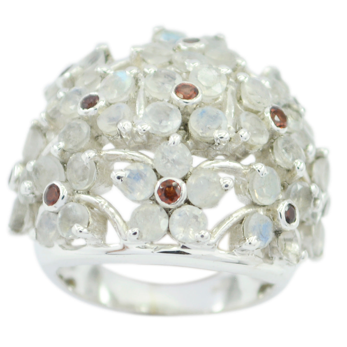 Rainbow Moonstone multiple African 925 Silver White Gemstone Statement Floral Ring Jewellery